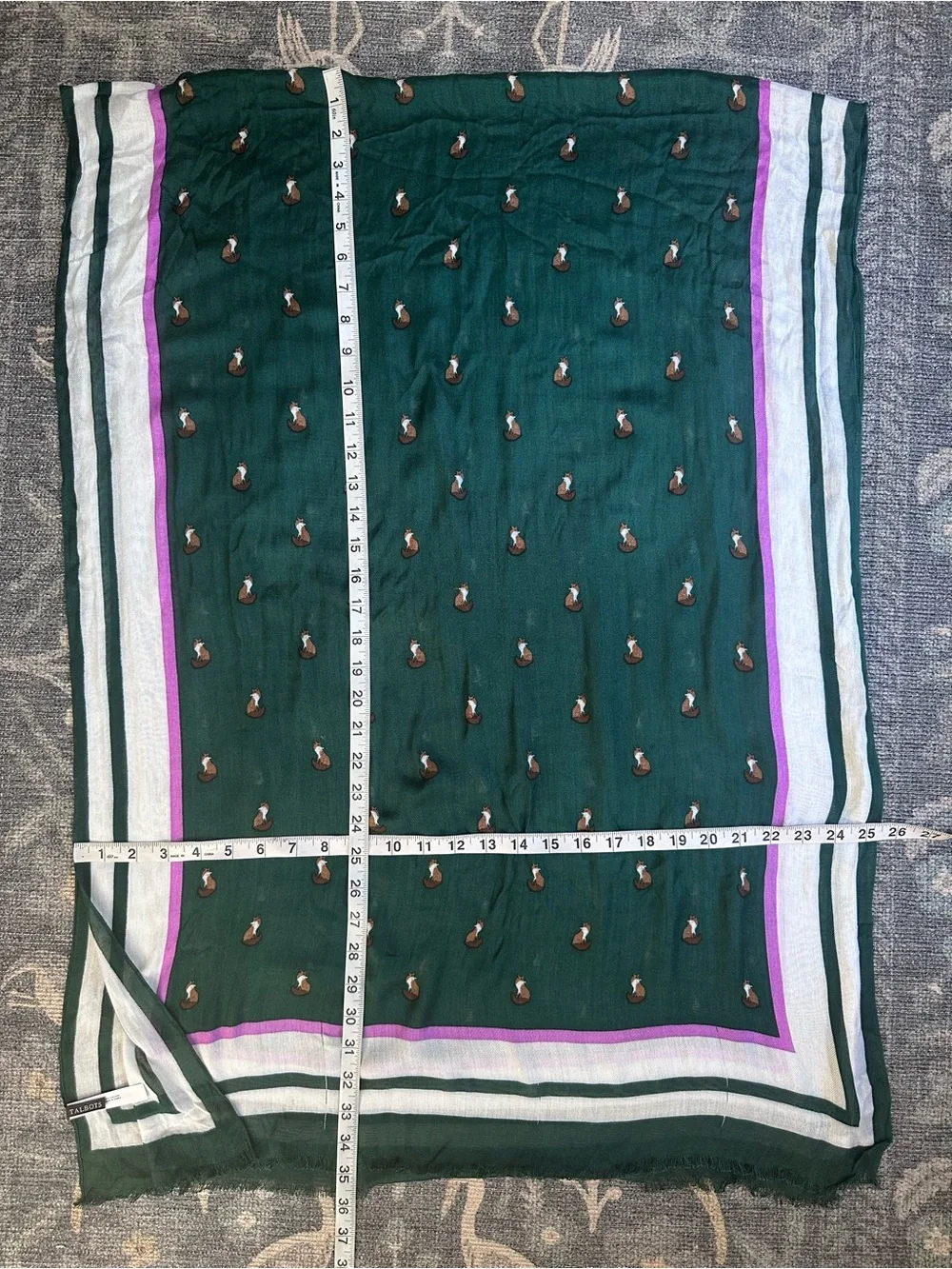 Talbots Green Fox Print Viscose Scarf Lilac Stripe